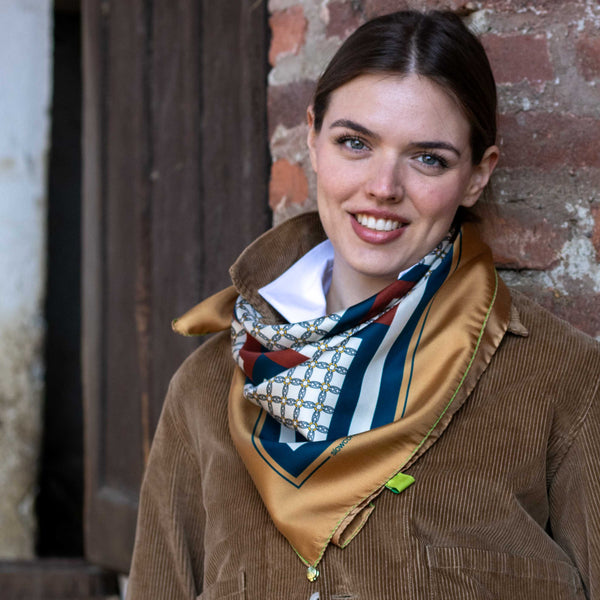 Foulard pura Seta Cm 90x90 stampa Cornici colore Ruggine e