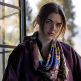 Foulard in Pura Seta con Stampa Fiori di Porcellana - 1102