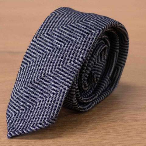 Cravatta Chewronne in seta lana Jacquard blu - 1005