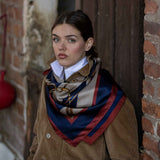 Foulard in Pura Seta con Stampa Sella e Righe Blu - 1020