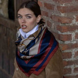 Foulard in Pura Seta con Stampa Sella e Righe Blu - 1020