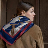 Foulard in Pura Seta con Stampa Sella e Righe Blu - 1020