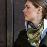 Foulard in Pura Seta con Stampa Sella e Righe Verdi - 1021