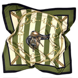 Foulard in Pura Seta con Stampa Sella e Righe Verdi - 1021