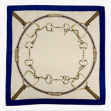 Bandana in Pura Seta con Stampa Staffe e cornice blu - 1024