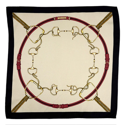 Bandana in Pura Seta con Stampa Staffe e cornice nera - 1025