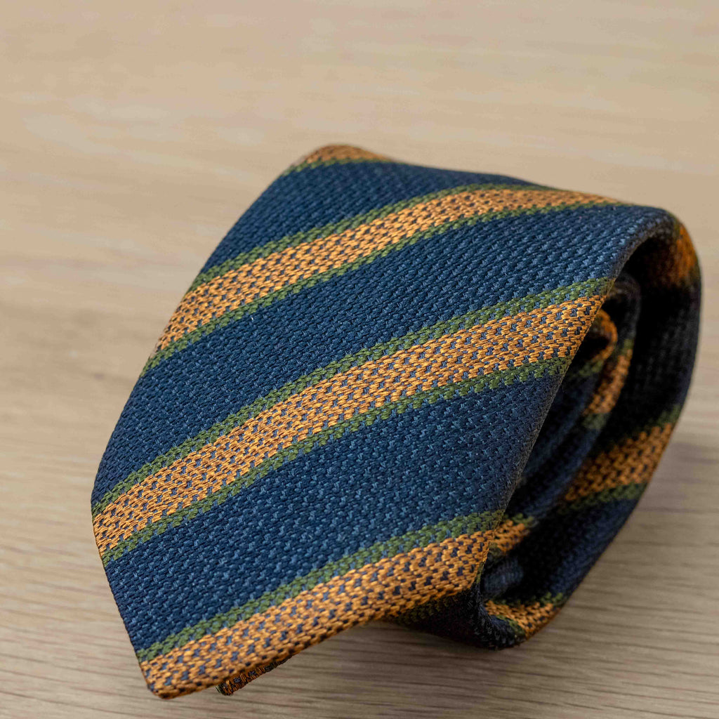 Cravatta rigata Blu Navy mélange in pura seta - 1089