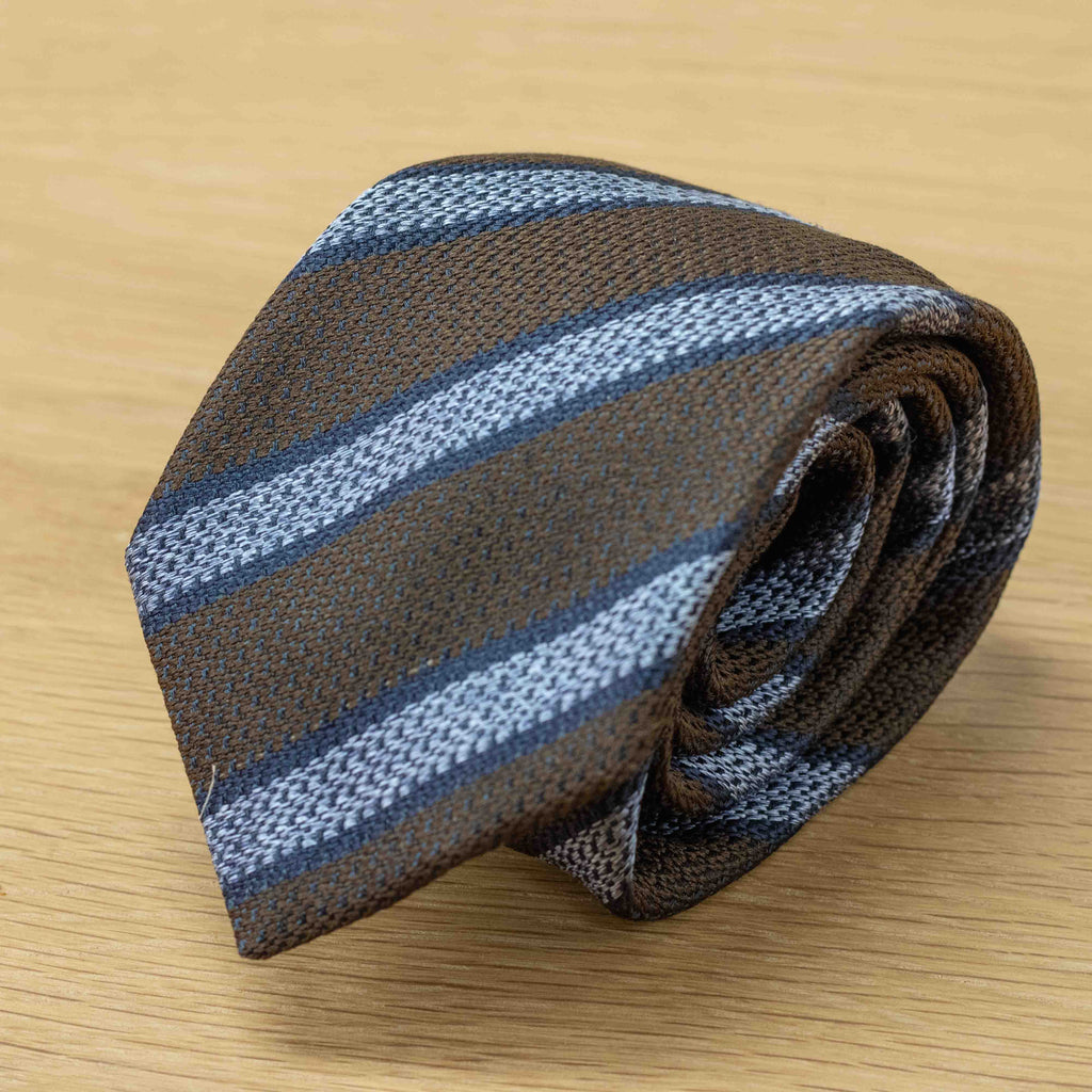 Cravatta rigata Marrone mélange in pura seta - 1090