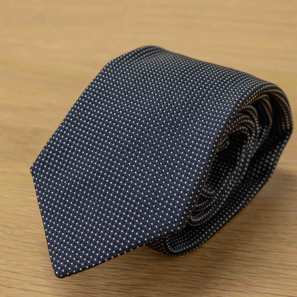 Cravatta Micro Pois Blu Navy in pura seta - 1096