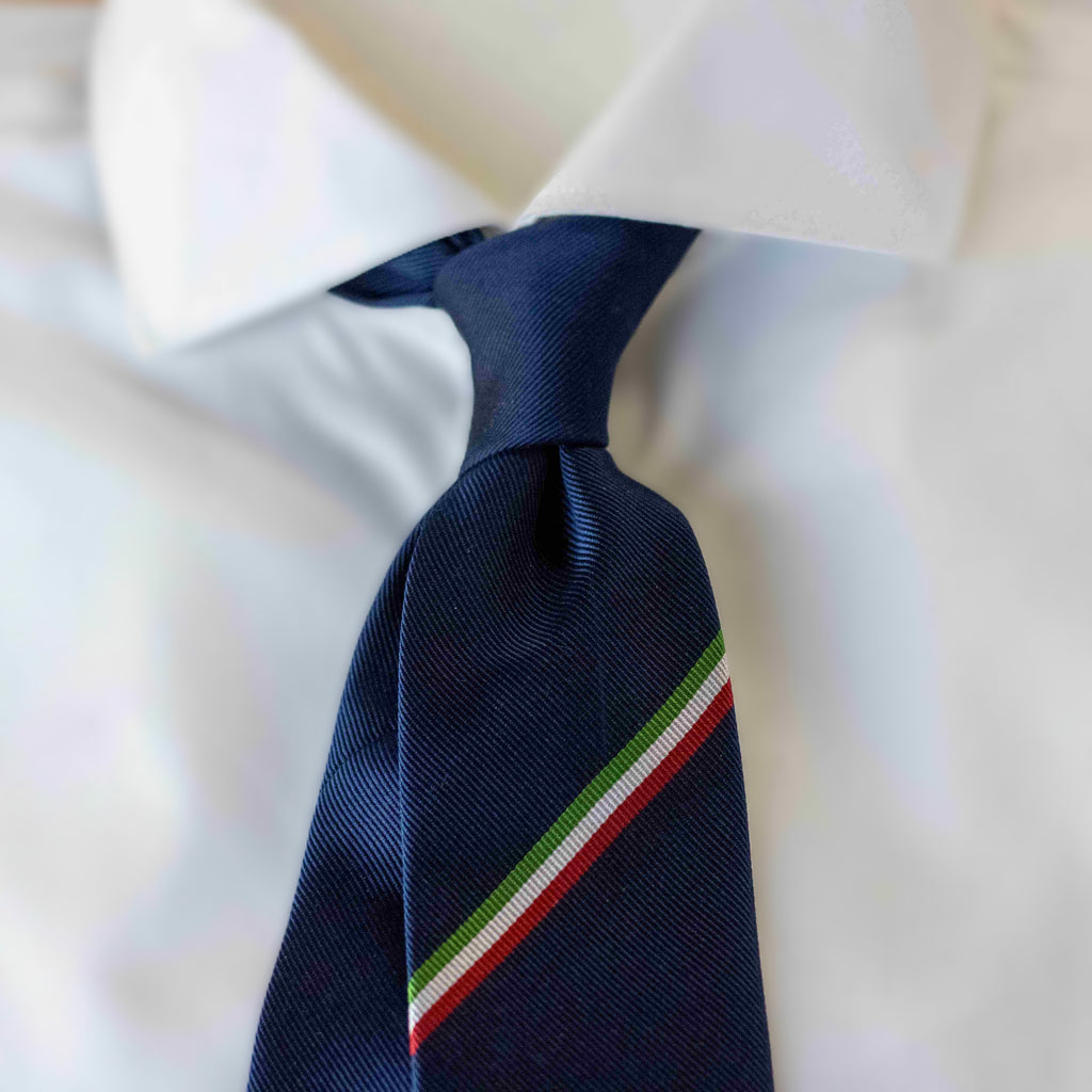 Cravatta  Blu Navy Tricolore sotto nodo pura seta  - 1100
