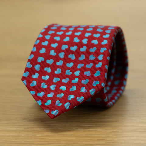 cravatta rossa disegno cuori pura seta made in italy tessuto jacquard