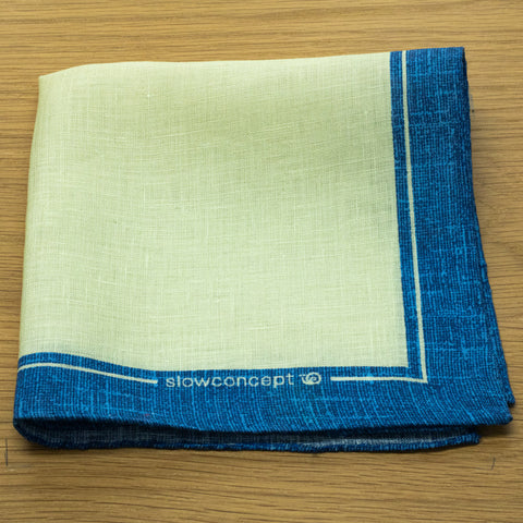 fazzoletto da taschino in puro lino stampato bordo colorato blu