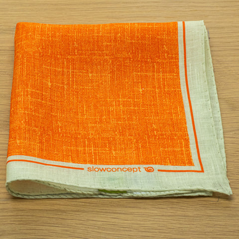fazzoletto da taschino in puro lino stampato colore arancione bellissimo effetto texture