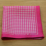 pochette fuxia stampata su tessuto puro lino disegno vichy rosa fuxia