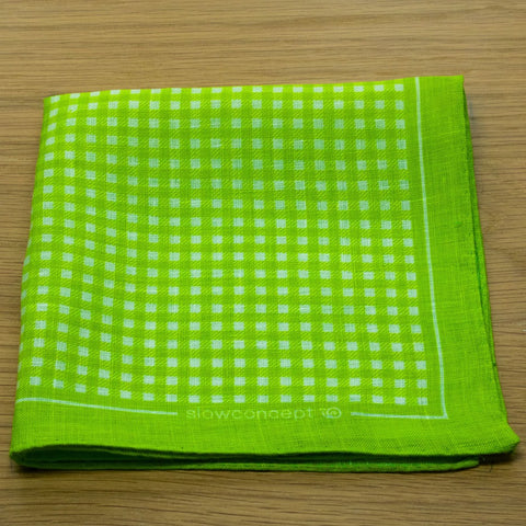 fazzoletto da taschino verde in puro lino stampato disegno vichy
