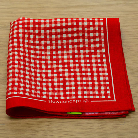 fazzoletto in puro lino stampato disegno vichy colore rosso