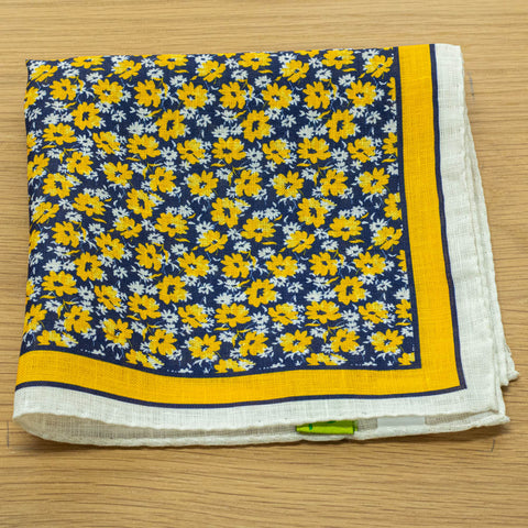fazzoletto da taschino stampato colore blu e giallo disegno fiorato