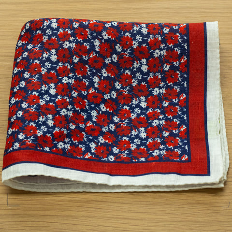 fazzoletto da taschino in puro lino stampato disegno fiore colore blu rosso