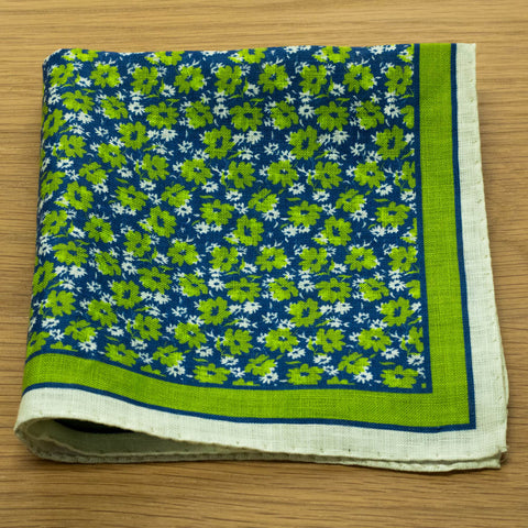 fazzoletto da taschino stampato in puro lino made in Italy colore verde blu disegno fiorato