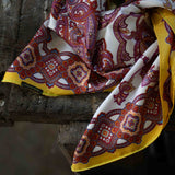 Foulard pura Seta Cm 90x90 Stampa Paisley cornice Giallo Cod 299