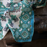 Foulard pura Seta cm 90x90 Stampa Paisley colore Acqua - Cod 300