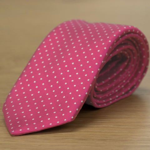 cravatta in pura seta italiana e Jacquard disegno pois colore fuxia rosa