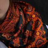 Foulard pura Seta Cm 90x90 Stampa Paisley Nero Cod 468