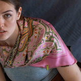 Foulard cm 90x90 Pura Seta disegno Grande Paisley Rosa Cod 537