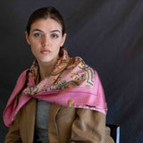 Foulard cm 90x90 Pura Seta disegno Grande Paisley Rosa Cod 537