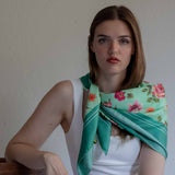 Foulard cm 90x90 Pura Seta disegno Rose colore Acqua Cod 551