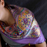 Foulard cm 90x90 Pura Seta disegno Paisley Hippy colore Lilla Cod 553