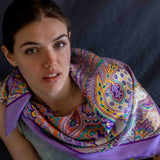 Foulard cm 90x90 Pura Seta disegno Paisley Hippy colore Lilla Cod 553