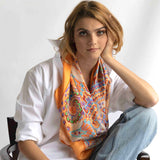 Foulard cm 90x90 Pura Seta disegno Paisley Hippy colore Arancio Cod 554