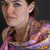 Foulard cm 90x90 Pura Seta disegno Cashmere colore Rosa Cod 555