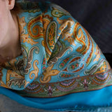 Foulard cm 90x90 Pura Seta disegno Cashmere colore Azzurro Cod 556