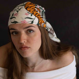 Foulard in Pura Seta cm 70x70 disegno tigre colore bianco Cod 570