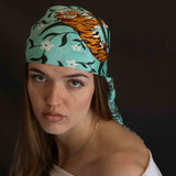 Foulard in Pura Seta cm 70x70 disegno tigre colore acqua Cod 572