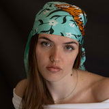 Foulard in Pura Seta cm 70x70 disegno tigre colore acqua Cod 572