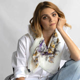 Foulard cm 90x90 in Pura Georgette di Seta stampa Floreale Lilla e Giallo Cod 727