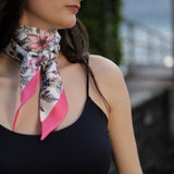 Bandeau in Pura Seta disegno Fiori Sofia colore Corallo Cod 749