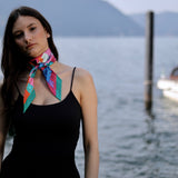 Bandeau in Pura Seta disegno Fiori Pop colore Verde e Blu Cod 750
