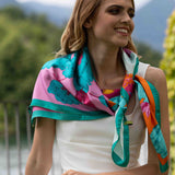 Foulard cm 90x90 Pura Seta disegno Fiore pop Rosa e Fuxia Cod. 753