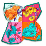 Foulard cm 90x90 Pura Seta disegno Fiore pop Rosa e Fuxia Cod. 753