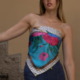 Foulard cm 90x90 Pura Seta disegno Fiore con Fibbie colore Acqua Cod. 787
