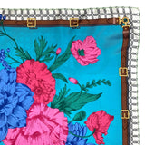 Foulard cm 90x90 Pura Seta disegno Fiore con Fibbie colore Acqua Cod. 787