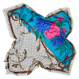 Foulard cm 90x90 Pura Seta disegno Fiore con Fibbie colore Acqua Cod. 787