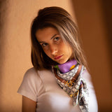 Foulard cm 90x90 Pura Seta disegno Fiore con Fibbie colore Lilla Cod. 788