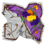 Foulard cm 90x90 Pura Seta disegno Fiore con Fibbie colore Lilla Cod. 788
