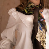 Foulard in pura Seta stampa fiore Lilium colore marrone Cod 852