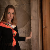 Foulard in pura Seta stampa fiore Lilium colore Rosa Cod 853